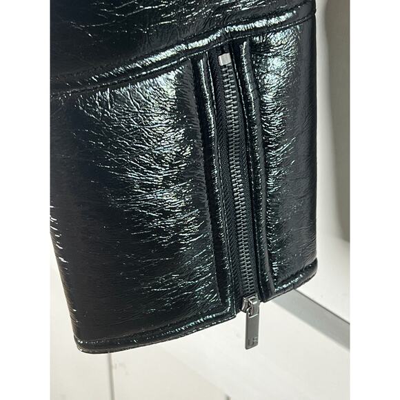 Unreal Fur Wet Look Black Aviator Jacket Size M NEW - Picture 11 of 11